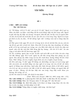 4 Đề thi tham khảo học kì I môn Ngữ văn Lớp 12 - Năm học 2019-2020 - Phạm Thanh Trí